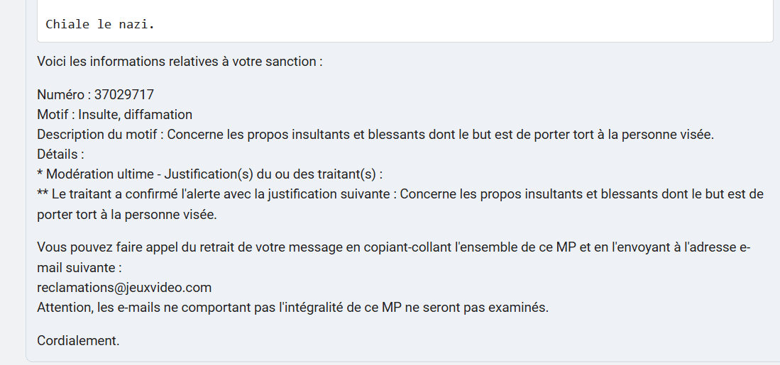 Bannis pour avoir dis "chiale le nazi" a un nazi.
