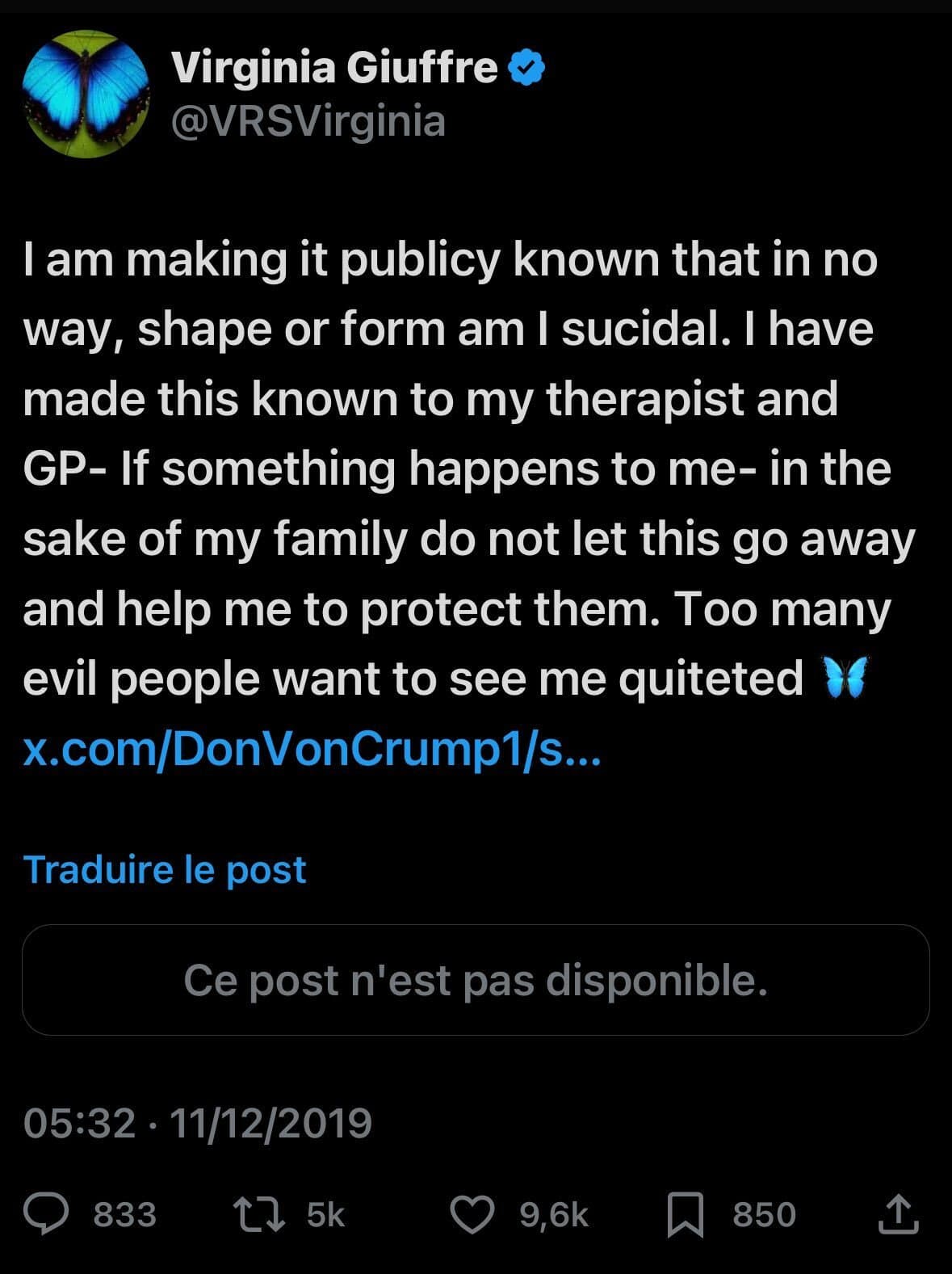 affaire EPSTEIN, en 2019, elle DÉCLARE ne pas être SUICIDAIRE