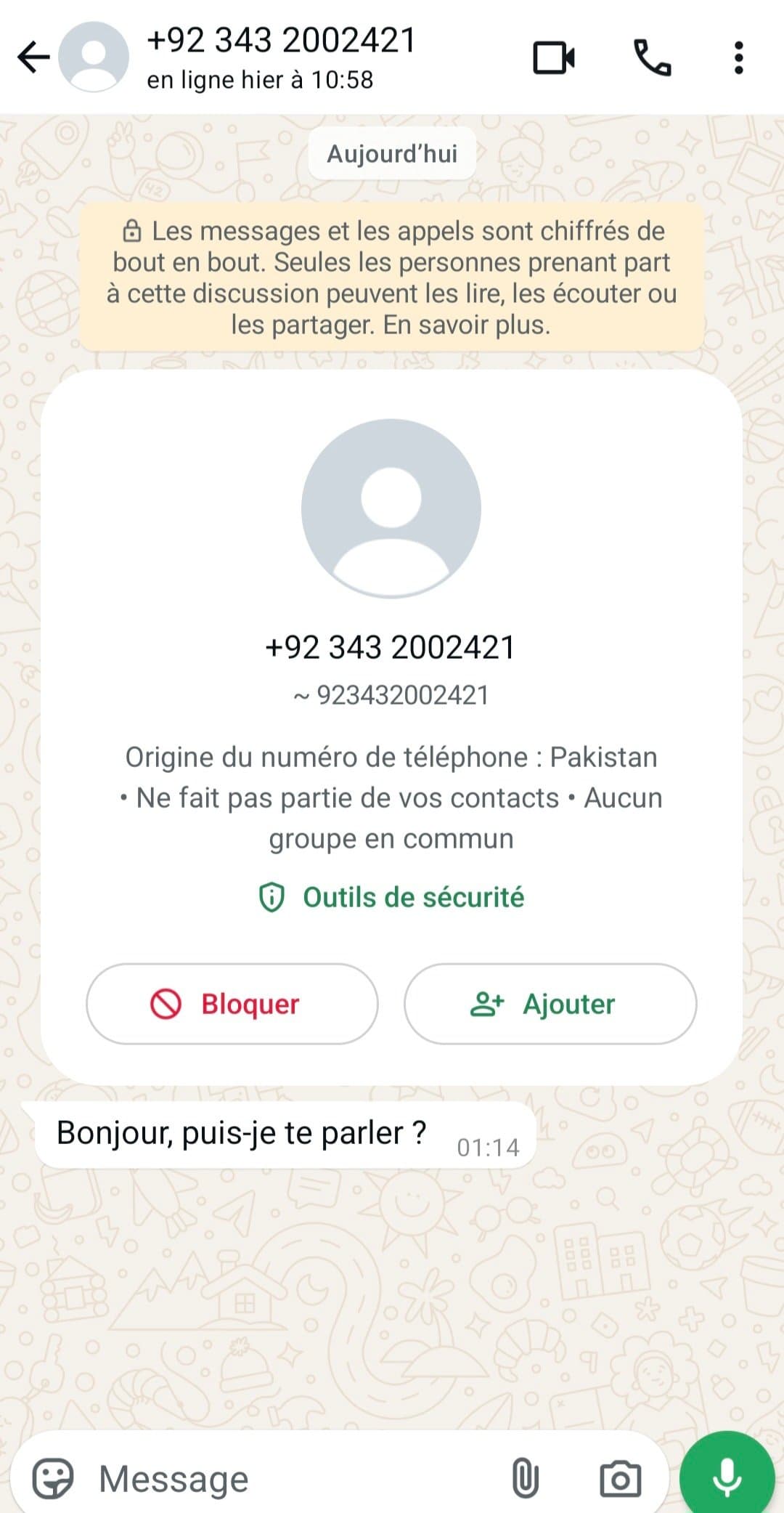 Un numéro du PAKISTAN m'envoie des messages Ayiiiiii