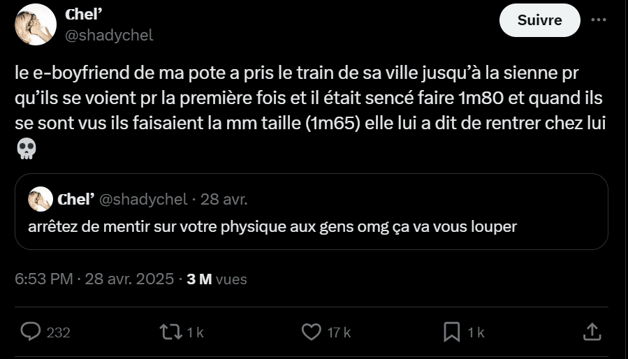 1M65 il MENT sur sa TAILLE en disant faire 1M80 --> RECALÉ brutalement