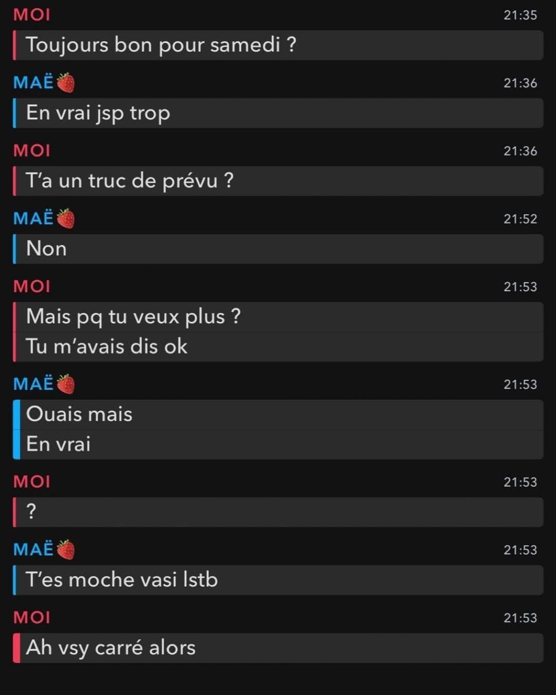 [SCREEN] Elle annule notre date de samedi