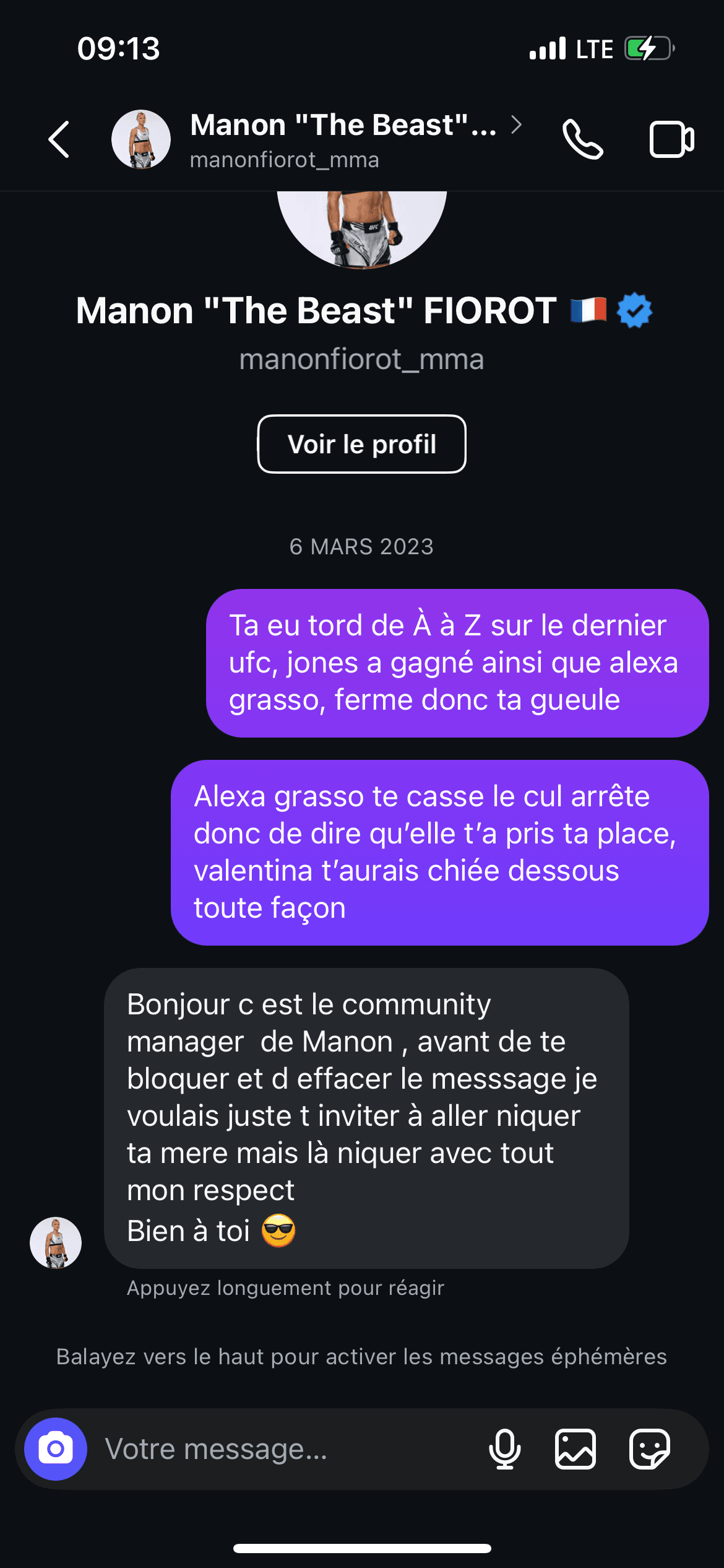 Je me suis fais insulter par la combattante d’ufc française MANON FIORINO