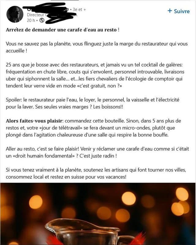 [PHOTO] Carafes d'eau: Les RESTAURATEURS n'en PEUVENT plus AYYAA