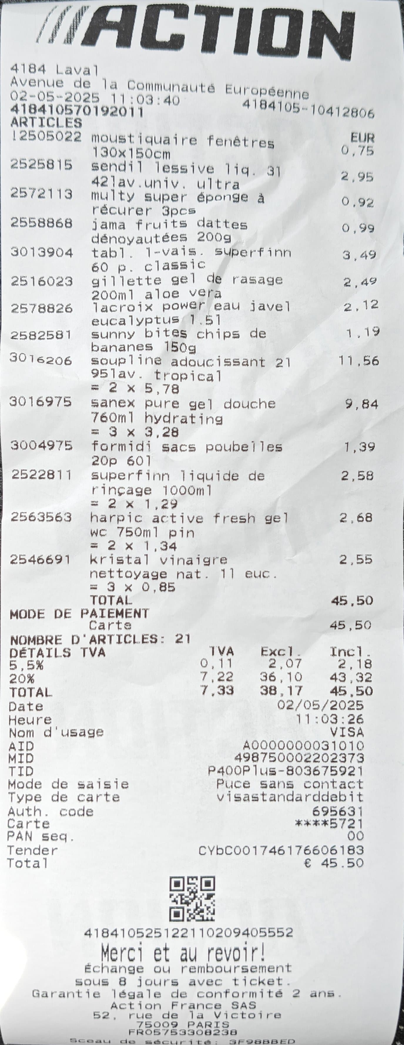 Je sors de chez Action, 45€ de course