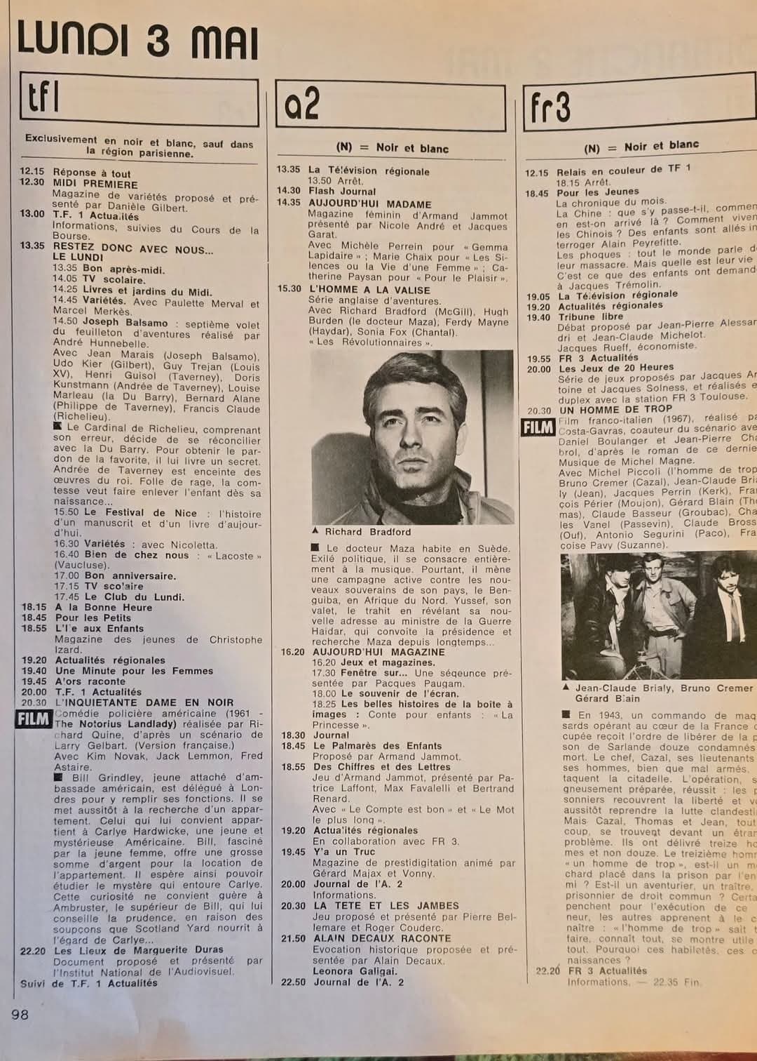 Je vous propose le programme TV du 3 mai 1976