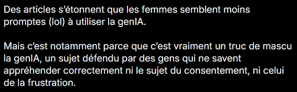 "Tu utilises l'IA Gen ? Tu es un MASCU !"