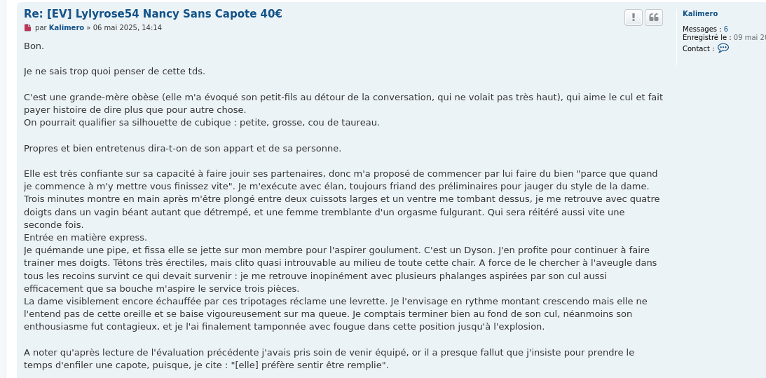 aaaya cette évaluation d'une escort obèse à Nancy