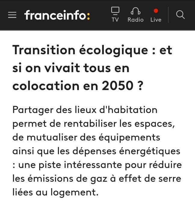 France INFO "Vivre en colocation pour lutter contre le réchauffement de la terre"