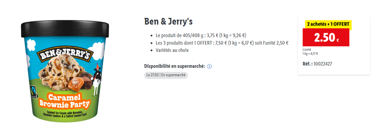 Le pot de Ben & Jerry's à 2.50€ à LIDL