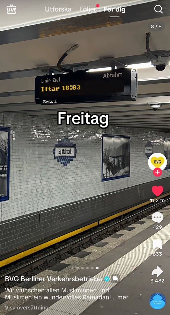 [insolite] le métro de BERLIN affiche l'heure du prochain train et l'heure de l'iftar pour ramadan