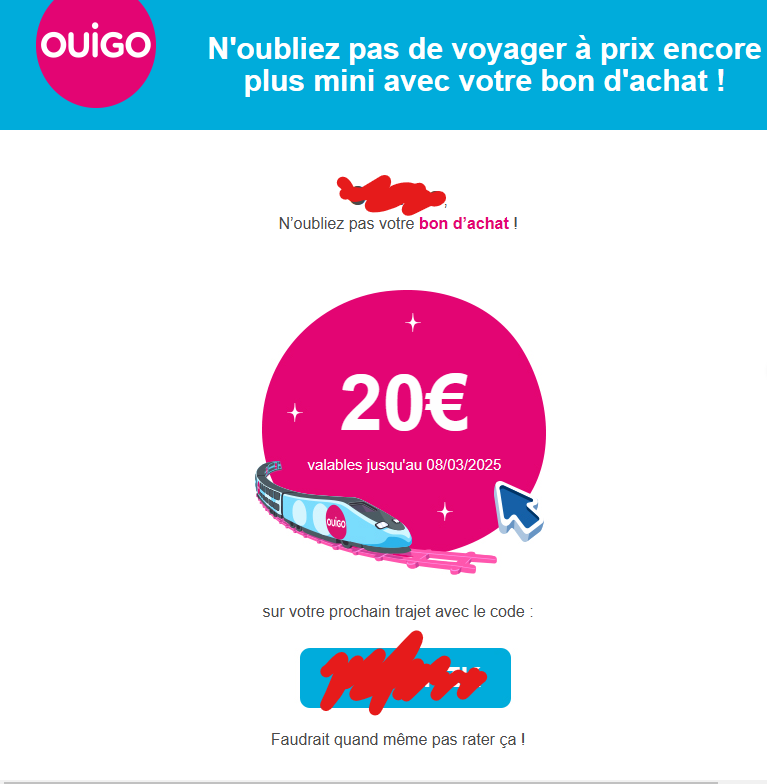 Bon OUIGO de 20€