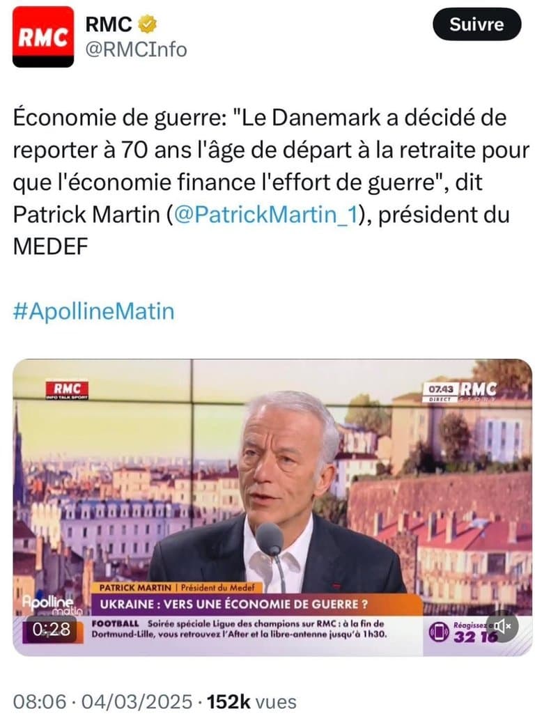 ⚔️ [UKRAINE] le MEDEF veut FINANCER la GUERRE avec la RETRAITE à 70 ans ⚔️