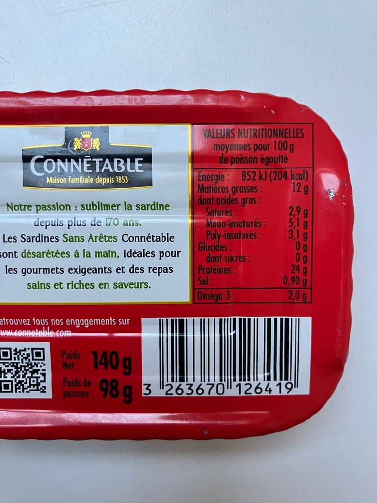 Une boîte de sardines = 24g de protéine !!