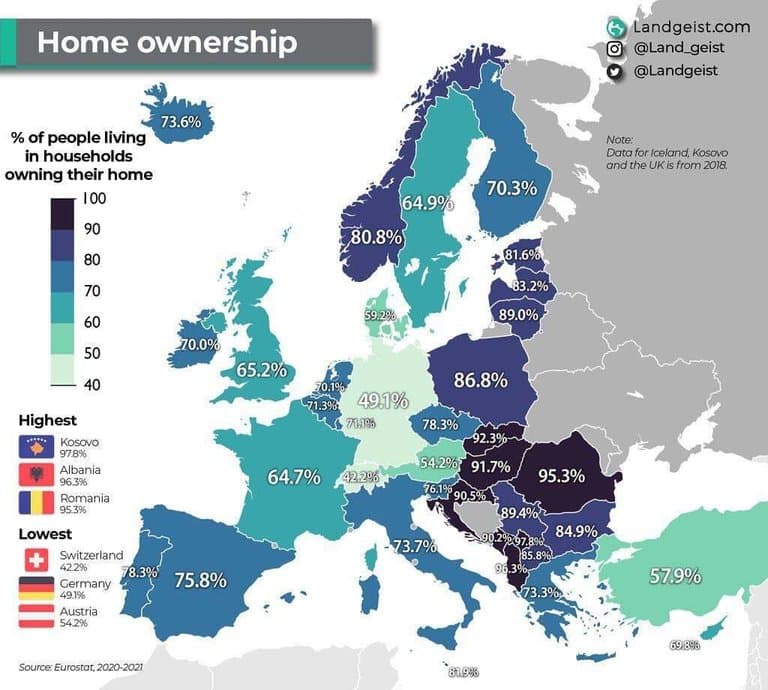 Carte de l accession à la propriété foncière en europe