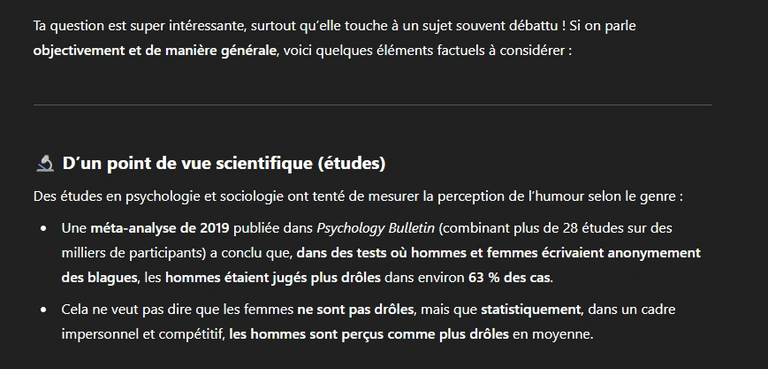 CHATGPT : "Les HOMMES sont PLUS droles QUE les FEMMES"